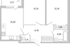 2-к квартира, вторичка, 60м2, 1/5 этаж