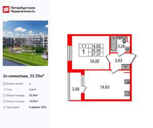 1-к квартира, вторичка, 36м2, 2/5 этаж