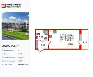 Студия квартира, вторичка, 25м2, 5/5 этаж
