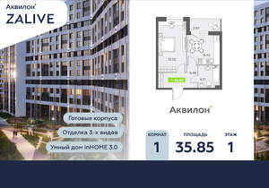 1-к квартира, вторичка, 36м2, 1/13 этаж