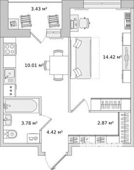 1-к квартира, вторичка, 39м2, 13/17 этаж