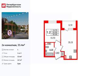 1-к квартира, вторичка, 33м2, 1/4 этаж