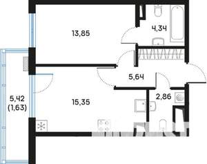 1-к квартира, вторичка, 44м2, 8/9 этаж