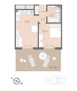 1-к квартира, вторичка, 40м2, 1/4 этаж