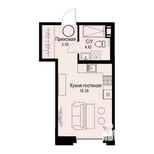 Студия квартира, вторичка, 27м2, 3/6 этаж