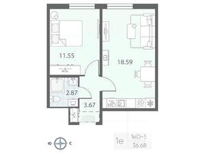 1-к квартира, вторичка, 37м2, 18/23 этаж