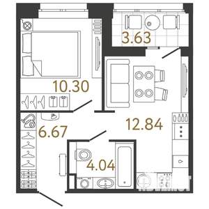 1-к квартира, вторичка, 34м2, 3/17 этаж