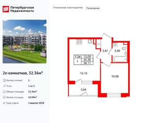 1-к квартира, вторичка, 32м2, 1/5 этаж