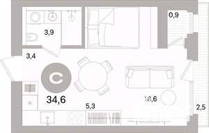 Студия квартира, вторичка, 35м2, 2/7 этаж
