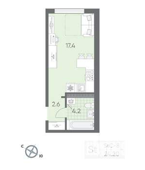 Студия квартира, вторичка, 24м2, 4/4 этаж