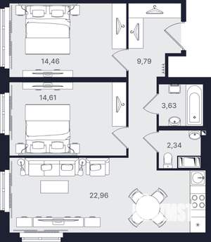 3-к квартира, вторичка, 68м2, 3/24 этаж