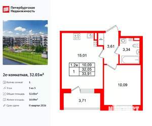 1-к квартира, вторичка, 32м2, 5/5 этаж