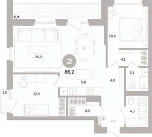 2-к квартира, вторичка, 86м2, 12/15 этаж