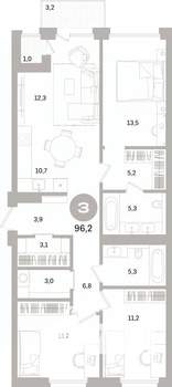 3-к квартира, вторичка, 96м2, 6/10 этаж