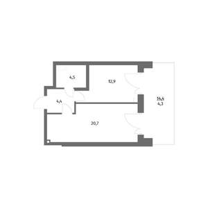 1-к квартира, вторичка, 47м2, 1/6 этаж