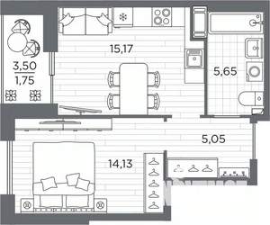 1-к квартира, вторичка, 42м2, 14/25 этаж