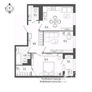 2-к квартира, вторичка, 66м2, 17/18 этаж