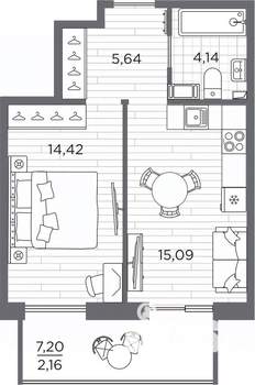 1-к квартира, вторичка, 41м2, 4/7 этаж