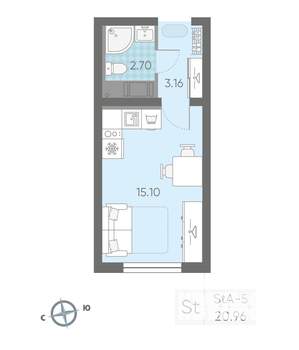 Студия квартира, вторичка, 21м2, 17/25 этаж