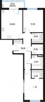 2-к квартира, вторичка, 68м2, 6/9 этаж