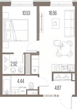 1-к квартира, строящийся дом, 39м2, 5/10 этаж