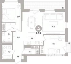 2-к квартира, вторичка, 86м2, 12/15 этаж