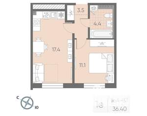 1-к квартира, вторичка, 36м2, 2/4 этаж