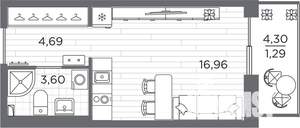 Студия квартира, вторичка, 27м2, 2/25 этаж
