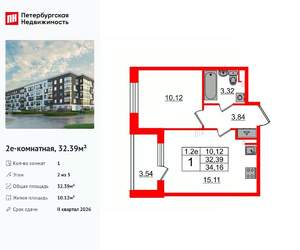 1-к квартира, вторичка, 32м2, 2/5 этаж