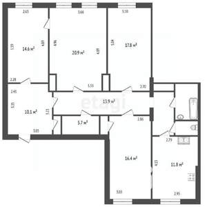 4-к квартира, вторичка, 116м2, 3/3 этаж
