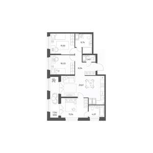 3-к квартира, вторичка, 77м2, 17/24 этаж