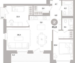 2-к квартира, вторичка, 86м2, 5/16 этаж