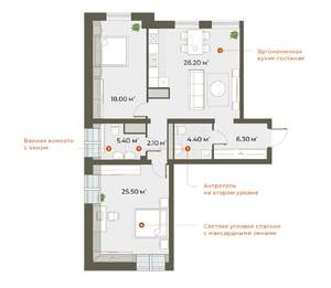 2-к квартира, вторичка, 88м2, 6/6 этаж