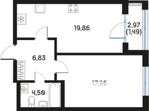 1-к квартира, вторичка, 51м2, 2/9 этаж