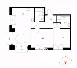 2-к квартира, вторичка, 68м2, 4/9 этаж