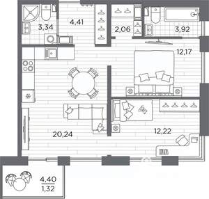 2-к квартира, вторичка, 62м2, 2/7 этаж