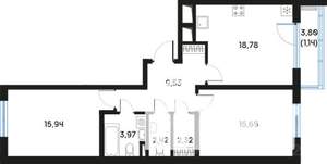 2-к квартира, вторичка, 70м2, 3/9 этаж