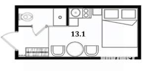 Студия квартира, вторичка, 13м2, -1/4 этаж