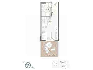 Студия квартира, вторичка, 25м2, 1/4 этаж