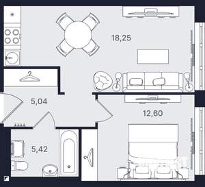2-к квартира, вторичка, 41м2, 2/24 этаж