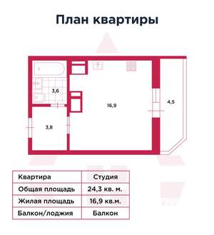 Студия квартира, вторичка, 24м2, 13/19 этаж
