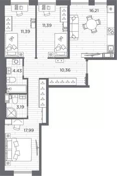 3-к квартира, вторичка, 75м2, 2/7 этаж