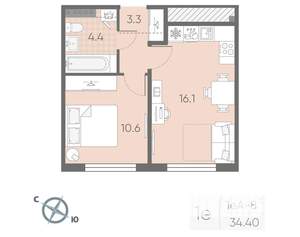 1-к квартира, вторичка, 34м2, 3/4 этаж