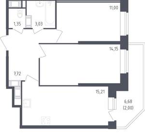 2-к квартира, вторичка, 54м2, 16/23 этаж