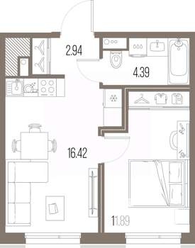 1-к квартира, строящийся дом, 36м2, 6/10 этаж
