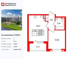 1-к квартира, вторичка, 32м2, 5/5 этаж