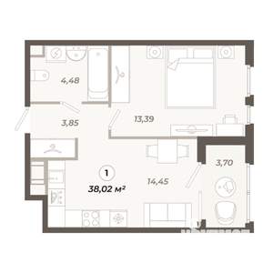 1-к квартира, вторичка, 38м2, 4/12 этаж