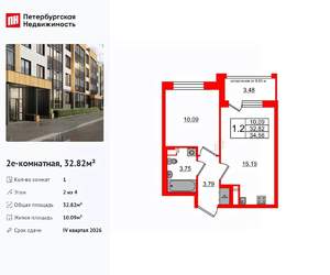 1-к квартира, вторичка, 33м2, 2/4 этаж