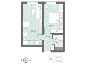 1-к квартира, вторичка, 35м2, 14/22 этаж