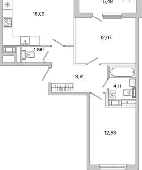 2-к квартира, вторичка, 58м2, 5/5 этаж
